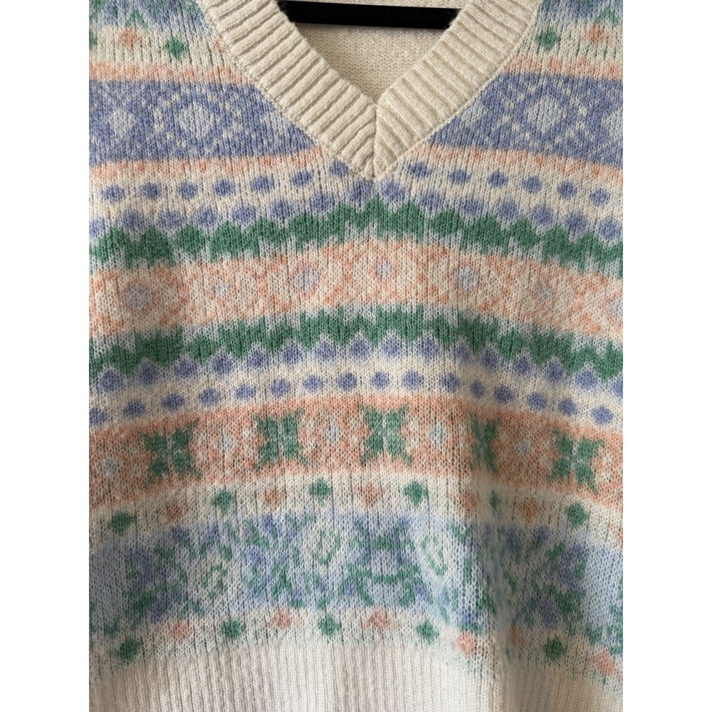 Wild Fable Fair Isle Sweater Vest Womens Small Pastel V Neck Cream Knit Preppy - Picture 2 of 5